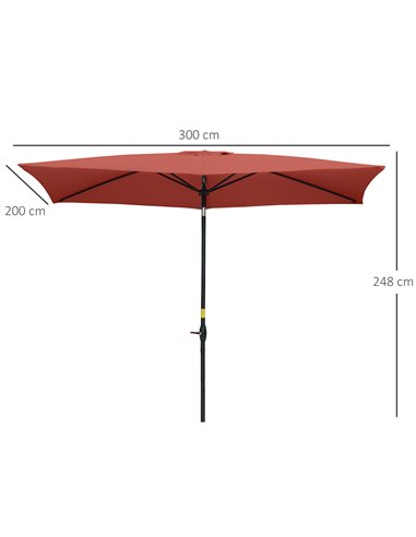 Outsunny 2 x 3(m) Garden Parasols Umbrellas Rectangular Patio Market Umbrella Outdoor Sun Shade w/ Crank & Push Button Tilt, Alu