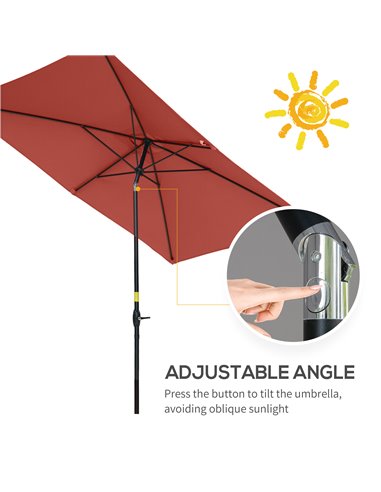 Outsunny 2 x 3(m) Garden Parasols Umbrellas Rectangular Patio Market Umbrella Outdoor Sun Shade w/ Crank & Push Button Tilt, Alu