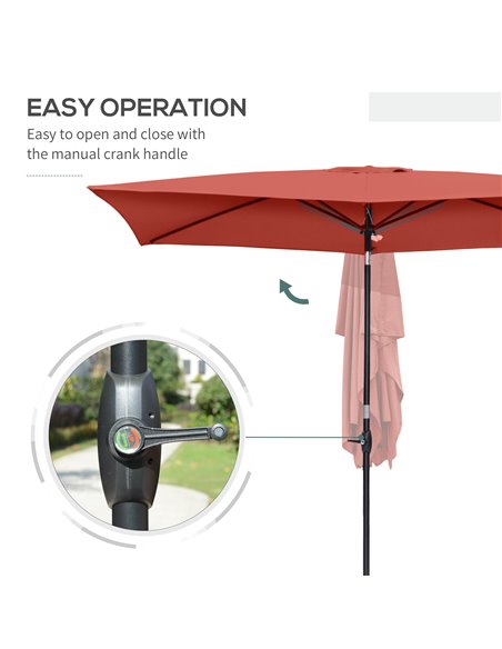 Outsunny 2 x 3(m) Garden Parasols Umbrellas Rectangular Patio Market Umbrella Outdoor Sun Shade w/ Crank & Push Button Tilt, Alu - pic 50060 | FastDaddyshop