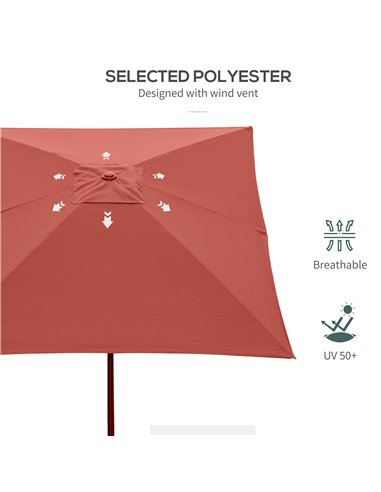 Outsunny 2 x 3(m) Garden Parasols Umbrellas Rectangular Patio Market Umbrella Outdoor Sun Shade w/ Crank & Push Button Tilt, Alu