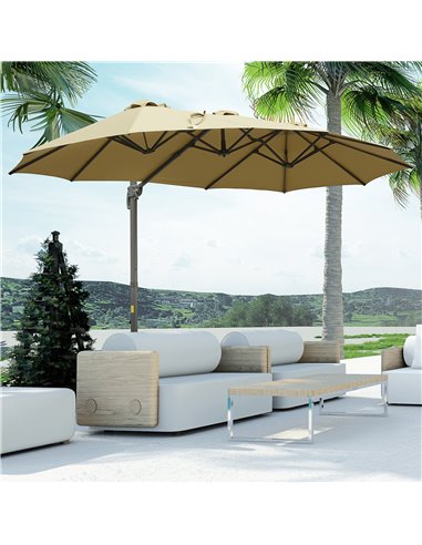 Outsunny 4.5m Double-Sided Rectangular Patio Parasol, Large Garden Umbrella with Crank Handle, 360° Cross Base for Bench, Outdoo