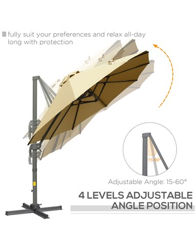 Outsunny 4.5m Double-Sided Rectangular Patio Parasol, Large Garden Umbrella with Crank Handle, 360° Cross Base for Bench, Outdoo