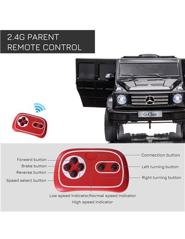 HOMCOM Compatible 12V Battery-powered Kids Electric Ride On Car Mercedes Benz G500 Toy with Parental Remote Control Music Lights