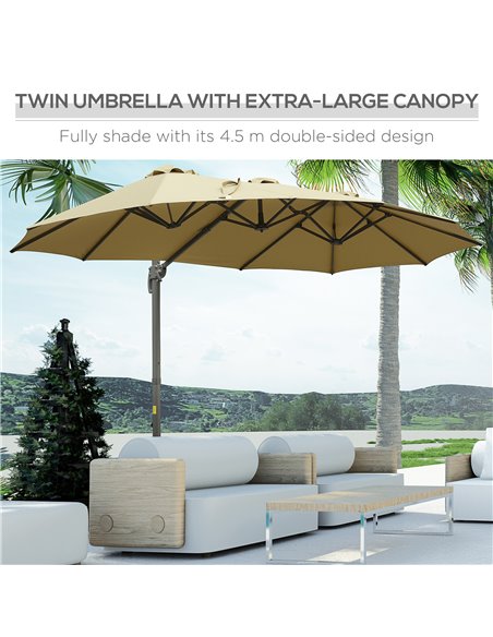 Outsunny 4.5m Double-Sided Rectangular Patio Parasol, Large Garden Umbrella with Crank Handle, 360° Cross Base for Bench, Outdoo - pic 50071 | FastDaddyshop