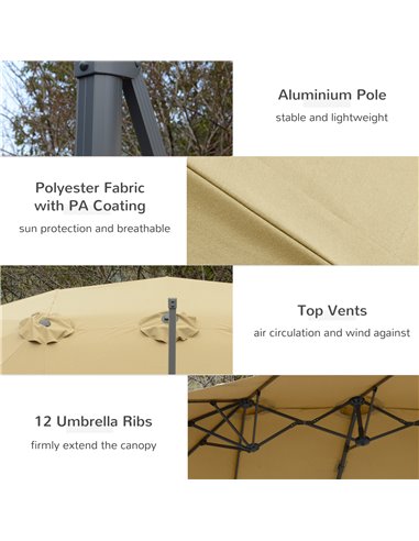 Outsunny 4.5m Double-Sided Rectangular Patio Parasol, Large Garden Umbrella with Crank Handle, 360° Cross Base for Bench, Outdoo