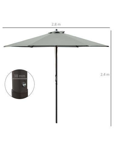 Outsunny 2.8m Patio Parasols Umbrellas Outdoor 6 Ribs Sunshade Canopy Manual Push Garden Backyard Furniture, Dark Grey 84D-067CG