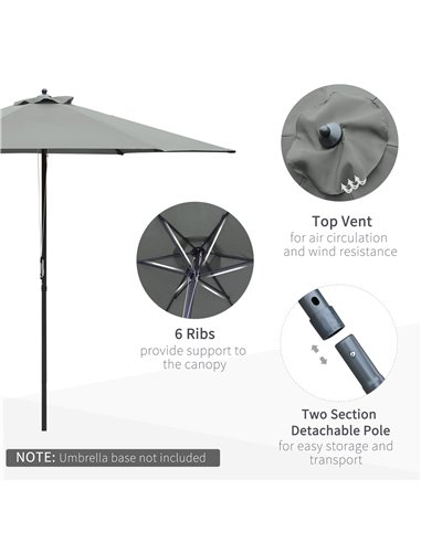 Outsunny 2.8m Patio Parasols Umbrellas Outdoor 6 Ribs Sunshade Canopy Manual Push Garden Backyard Furniture, Dark Grey 84D-067CG