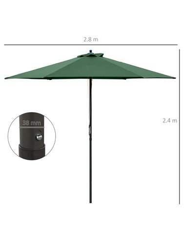 Outsunny 2.8m Patio Parasols Umbrellas Outdoor 6 Ribs Sunshade Canopy Manual Push Garden Backyard Furniture, Green 84D-067GN