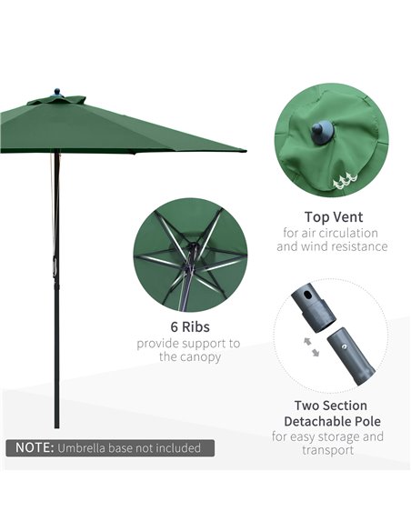 Outsunny 2.8m Patio Parasols Umbrellas Outdoor 6 Ribs Sunshade Canopy Manual Push Garden Backyard Furniture, Green 84D-067GN - pic 50096 | FastDaddyshop