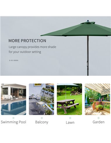 Outsunny 2.8m Patio Parasols Umbrellas Outdoor 6 Ribs Sunshade Canopy Manual Push Garden Backyard Furniture, Green 84D-067GN
