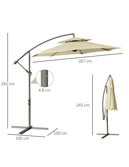 Outsunny 2.7m Garden Banana Parasol Cantilever Umbrella with Crank Handle, Double Tier Canopy and Cross Base for Outdoor, Hangin - pic 50103 | FastDaddyshop