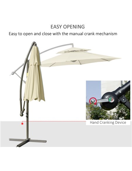 Outsunny 2.7m Garden Banana Parasol Cantilever Umbrella with Crank Handle, Double Tier Canopy and Cross Base for Outdoor, Hangin - pic 50104 | FastDaddyshop