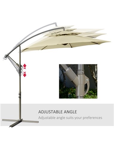 Outsunny 2.7m Garden Banana Parasol Cantilever Umbrella with Crank Handle, Double Tier Canopy and Cross Base for Outdoor, Hangin