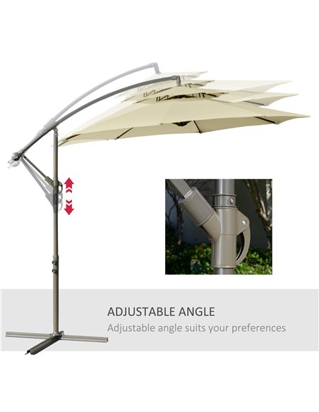 Outsunny 2.7m Garden Banana Parasol Cantilever Umbrella with Crank Handle, Double Tier Canopy and Cross Base for Outdoor, Hangin - pic 50105 | FastDaddyshop