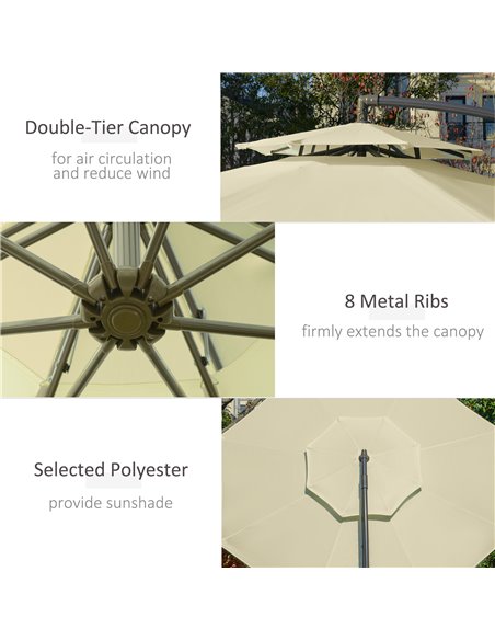 Outsunny 2.7m Garden Banana Parasol Cantilever Umbrella with Crank Handle, Double Tier Canopy and Cross Base for Outdoor, Hangin - pic 50106 | FastDaddyshop