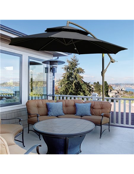 Outsunny 2.7m Banana Parasol Cantilever Umbrella with Crank Handle , Double Tier Canopy and Cross Base for Outdoor, Hanging Sun  - pic 50111 | FastDaddyshop
