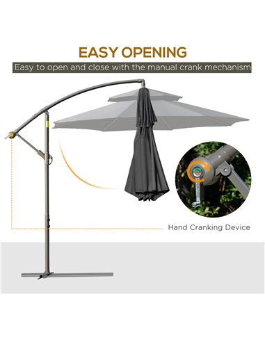 Outsunny 2.7m Banana Parasol Cantilever Umbrella with Crank Handle , Double Tier Canopy and Cross Base for Outdoor, Hanging Sun 