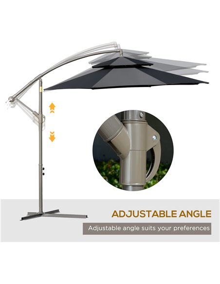 Outsunny 2.7m Banana Parasol Cantilever Umbrella with Crank Handle , Double Tier Canopy and Cross Base for Outdoor, Hanging Sun  - pic 50114 | FastDaddyshop