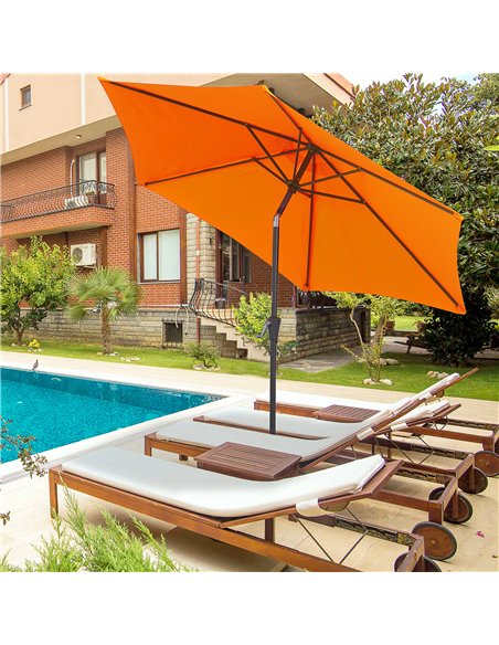 Outsunny 2.7M Patio Tilt Umbrella Sun Parasol Outdoor Garden Sun Shade Aluminium Frame with Crank（Orange） 84D-032OG - pic 50129 | FastDaddyshop