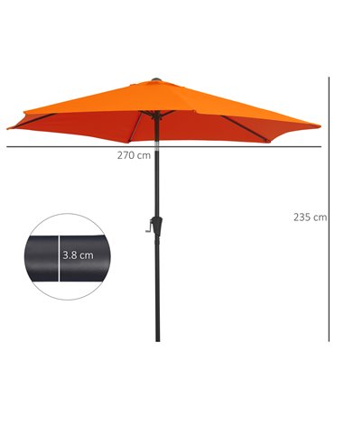 Outsunny 2.7M Patio Tilt Umbrella Sun Parasol Outdoor Garden Sun Shade Aluminium Frame with Crank（Orange） 84D-032OG