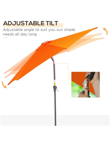 Outsunny 2.7M Patio Tilt Umbrella Sun Parasol Outdoor Garden Sun Shade Aluminium Frame with Crank（Orange） 84D-032OG