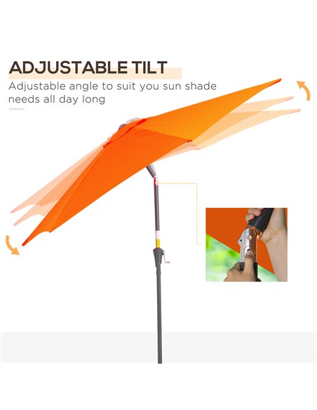 Outsunny 2.7M Patio Tilt Umbrella Sun Parasol Outdoor Garden Sun Shade Aluminium Frame with Crank（Orange） 84D-032OG - pic 50131 | FastDaddyshop