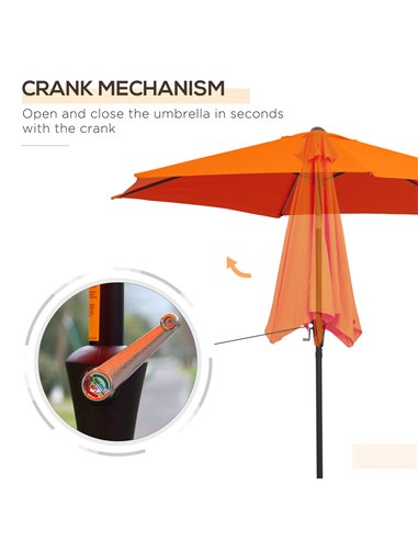 Outsunny 2.7M Patio Tilt Umbrella Sun Parasol Outdoor Garden Sun Shade Aluminium Frame with Crank（Orange） 84D-032OG