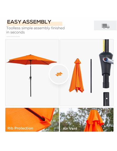 Outsunny 2.7M Patio Tilt Umbrella Sun Parasol Outdoor Garden Sun Shade Aluminium Frame with Crank（Orange） 84D-032OG