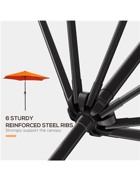 Outsunny 2.7M Patio Tilt Umbrella Sun Parasol Outdoor Garden Sun Shade Aluminium Frame with Crank（Orange） 84D-032OG - pic 50134 | FastDaddyshop