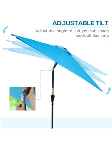 Outsunny 2.7M Patio Tilt Umbrella Sun Parasol Outdoor Garden Sun Shade Aluminium Frame with Crank（Blue） 84D-032BU