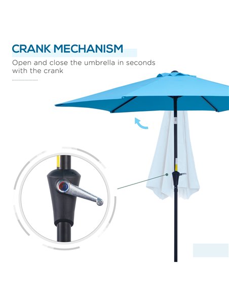 Outsunny 2.7M Patio Tilt Umbrella Sun Parasol Outdoor Garden Sun Shade Aluminium Frame with Crank（Blue） 84D-032BU - pic 50141 | FastDaddyshop