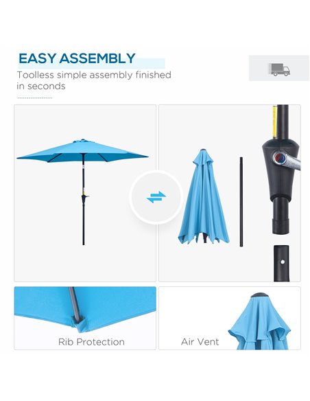 Outsunny 2.7M Patio Tilt Umbrella Sun Parasol Outdoor Garden Sun Shade Aluminium Frame with Crank（Blue） 84D-032BU - pic 50142 | FastDaddyshop