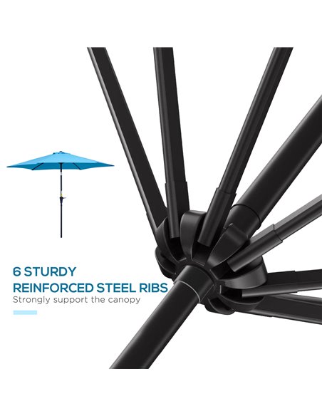 Outsunny 2.7M Patio Tilt Umbrella Sun Parasol Outdoor Garden Sun Shade Aluminium Frame with Crank（Blue） 84D-032BU - pic 50143 | FastDaddyshop