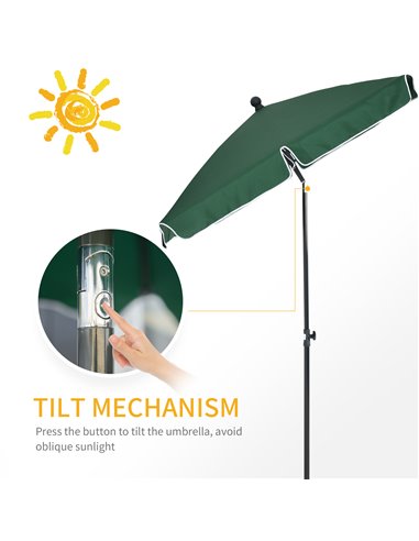 Outsunny Aluminium Sun Umbrella Parasol Patio Garden Rectangular Tilt 2M x 1.25M Green 84D-016GN