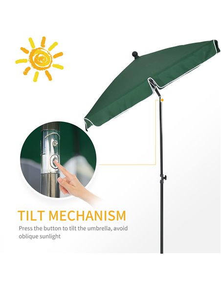 Outsunny Aluminium Sun Umbrella Parasol Patio Garden Rectangular Tilt 2M x 1.25M Green 84D-016GN - pic 50149 | FastDaddyshop