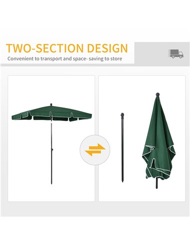 Outsunny Aluminium Sun Umbrella Parasol Patio Garden Rectangular Tilt 2M x 1.25M Green 84D-016GN