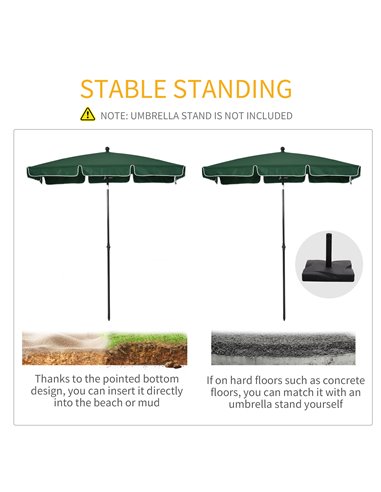 Outsunny Aluminium Sun Umbrella Parasol Patio Garden Rectangular Tilt 2M x 1.25M Green 84D-016GN