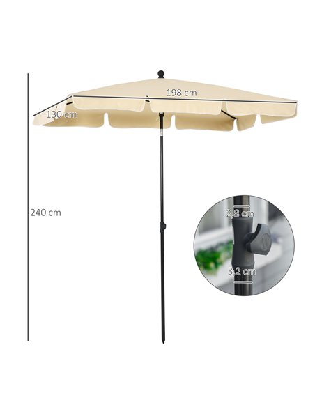 Outsunny Aluminium Sun Umbrella Parasol Patio Garden Rectangular Tilt 2M x 1.25M Beige 84D-016BG - pic 50157 | FastDaddyshop