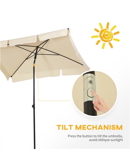 Outsunny Aluminium Sun Umbrella Parasol Patio Garden Rectangular Tilt 2M x 1.25M Beige 84D-016BG - pic 50158 | FastDaddyshop
