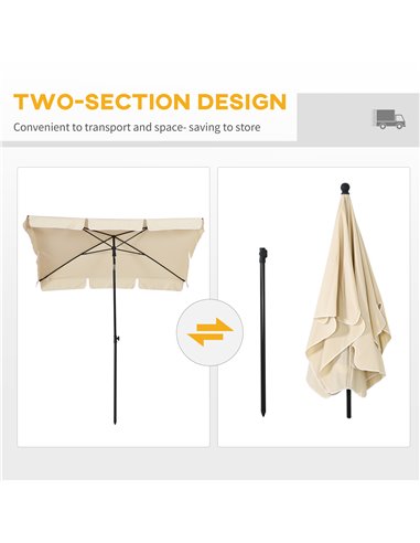 Outsunny Aluminium Sun Umbrella Parasol Patio Garden Rectangular Tilt 2M x 1.25M Beige 84D-016BG