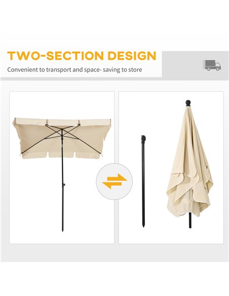 Outsunny Aluminium Sun Umbrella Parasol Patio Garden Rectangular Tilt 2M x 1.25M Beige 84D-016BG - pic 50159 | FastDaddyshop