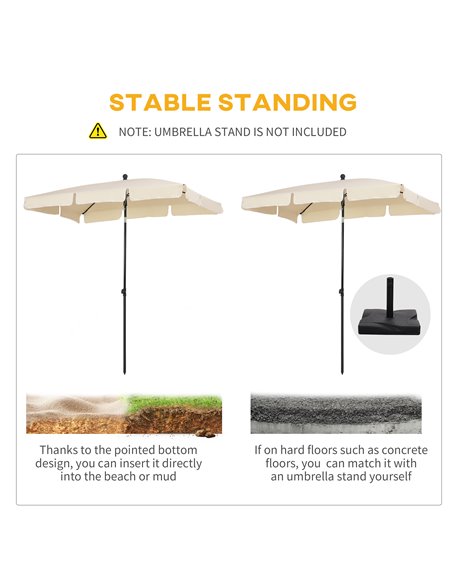 Outsunny Aluminium Sun Umbrella Parasol Patio Garden Rectangular Tilt 2M x 1.25M Beige 84D-016BG - pic 50160 | FastDaddyshop