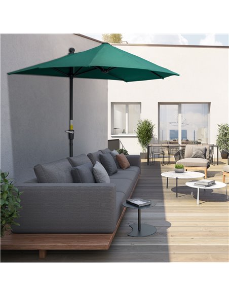 Outsunny 2m Half Parasol Market Umbrella Garden Balcony Parasol with Crank Handle, Cross Base, Double-Sided Canopy, Dark Green 8 - pic 50165 | FastDaddyshop