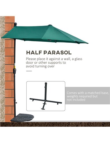 Outsunny 2m Half Parasol Market Umbrella Garden Balcony Parasol with Crank Handle, Cross Base, Double-Sided Canopy, Dark Green 8