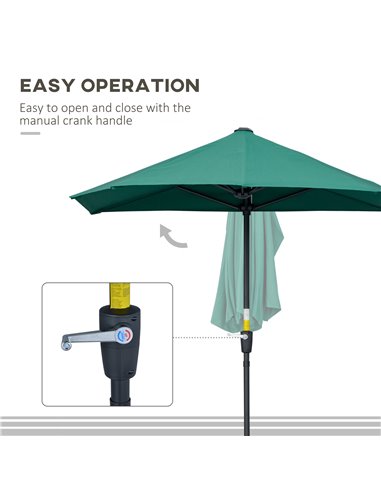 Outsunny 2m Half Parasol Market Umbrella Garden Balcony Parasol with Crank Handle, Cross Base, Double-Sided Canopy, Dark Green 8