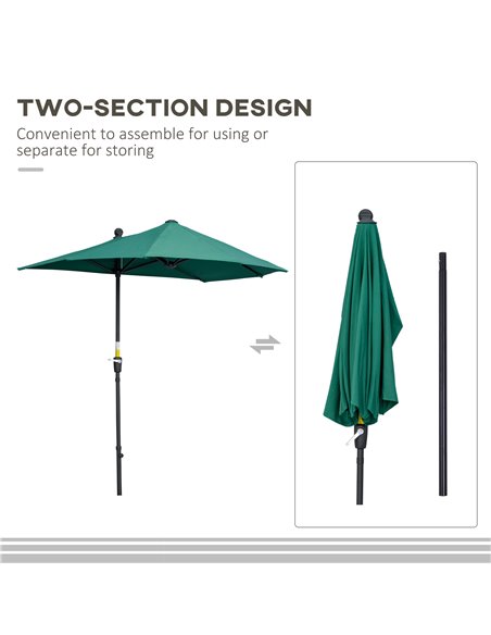 Outsunny 2m Half Parasol Market Umbrella Garden Balcony Parasol with Crank Handle, Cross Base, Double-Sided Canopy, Dark Green 8 - pic 50169 | FastDaddyshop