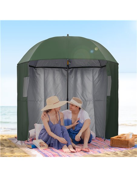 Outsunny 2m Beach Parasol Fishing Umbrella Brolly with Sides and Push Botton Tilt Sun Shade Shelter with Carry Bag, UV30+, Green - pic 50174 | FastDaddyshop