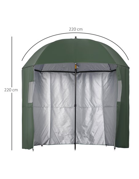 Outsunny 2m Beach Parasol Fishing Umbrella Brolly with Sides and Push Botton Tilt Sun Shade Shelter with Carry Bag, UV30+, Green - pic 50175 | FastDaddyshop