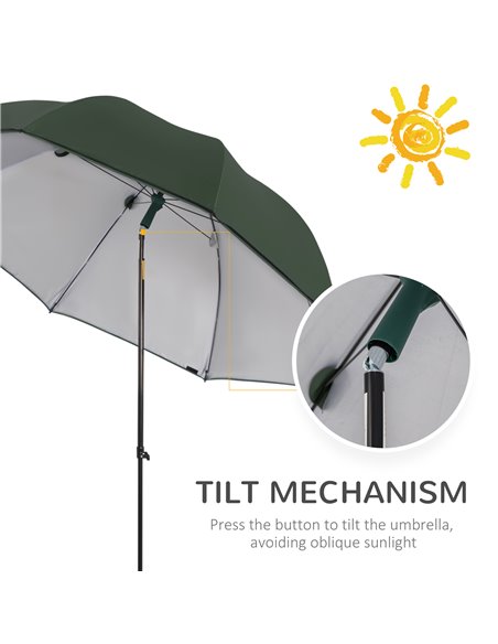 Outsunny 2m Beach Parasol Fishing Umbrella Brolly with Sides and Push Botton Tilt Sun Shade Shelter with Carry Bag, UV30+, Green - pic 50177 | FastDaddyshop