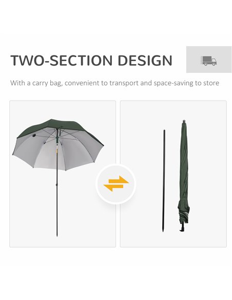 Outsunny 2m Beach Parasol Fishing Umbrella Brolly with Sides and Push Botton Tilt Sun Shade Shelter with Carry Bag, UV30+, Green - pic 50178 | FastDaddyshop